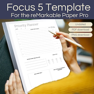Priority Planner for the reMarkable Paper Pro | Focus 5 | To Do Template | Digital Planner PDF