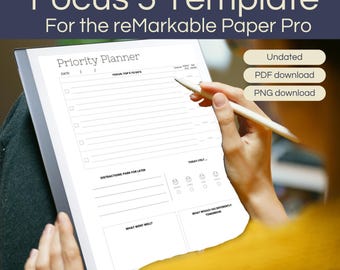 Priority Planner for the reMarkable Paper Pro | Focus 5 | To Do Template | Digital Planner PDF