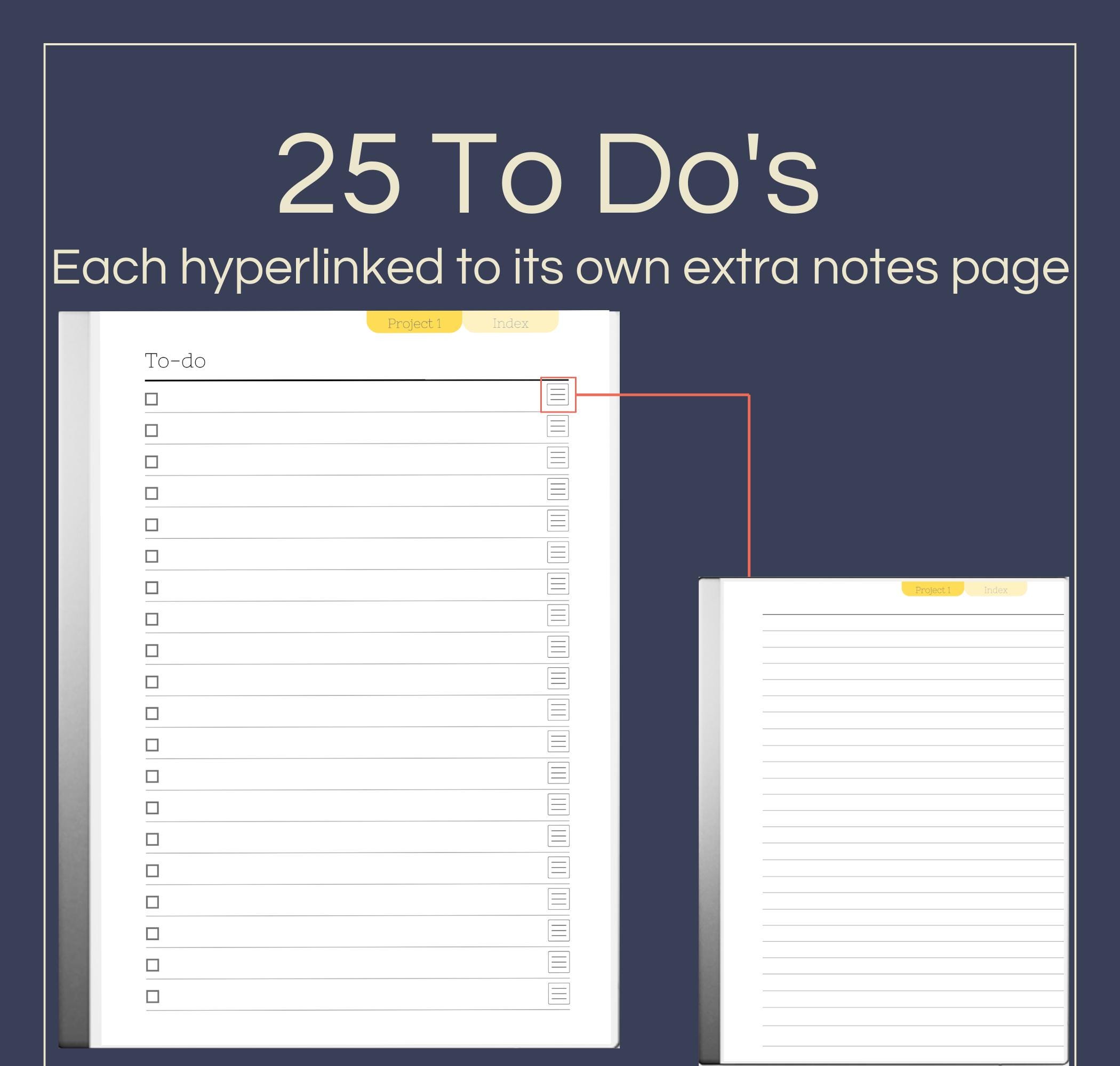 Project to Do List Template for Remarkable Paper Pro: Hyperlinked ...