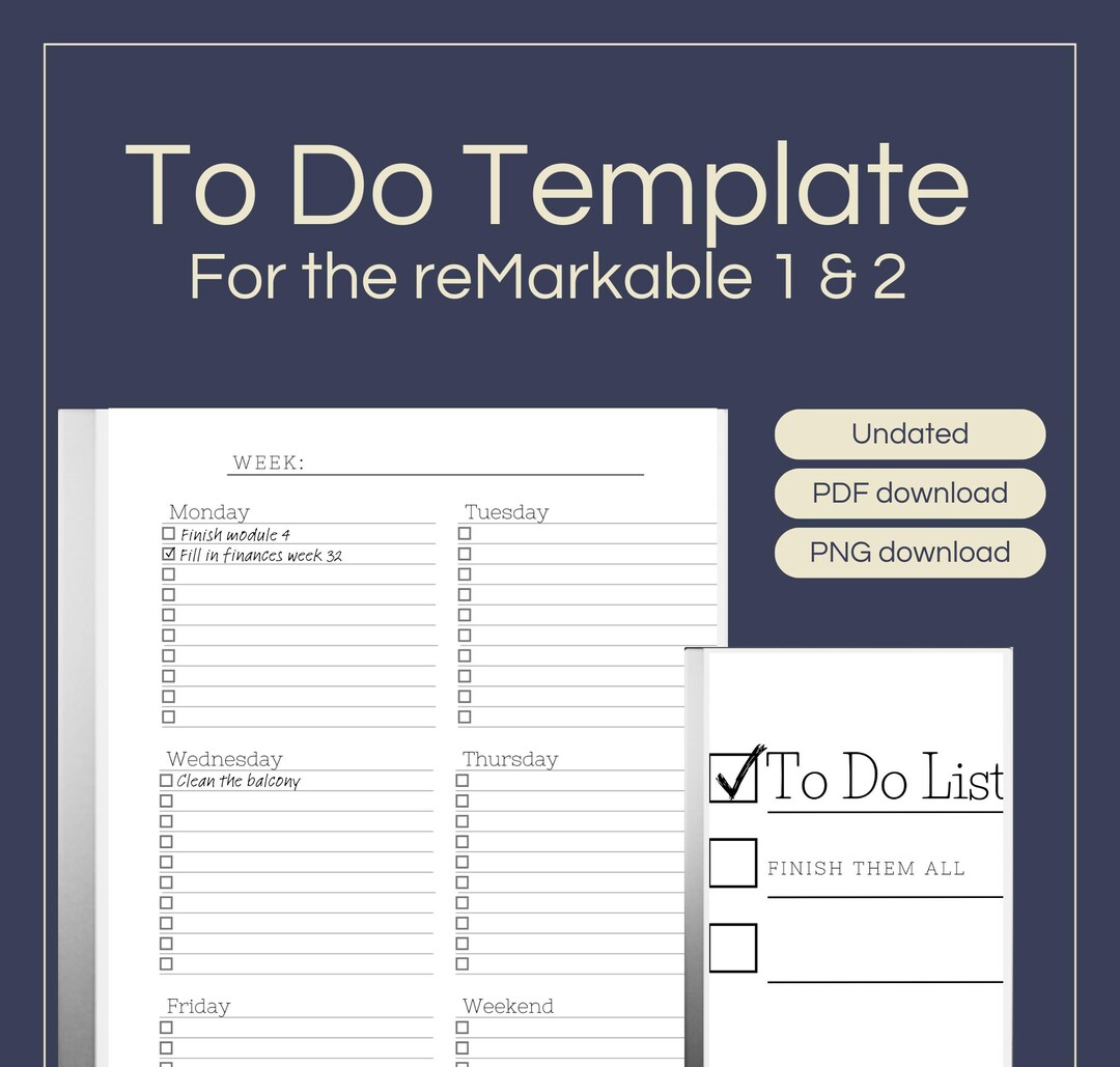 Weekly to Do Template for the Remarkable 2 | Undated | PDF and PNG ...
