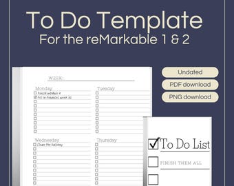 Weekly To Do Template for the reMarkable 2 | Undated | PDF and PNG | Instant Digital Download