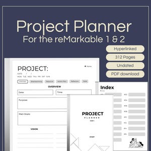 Hyperlinked Project Management Template for the reMarkable 1 & 2 | 112 Pages | Interactive Digital Planner PDF