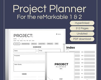 Hyperlinked Project Management Template for the reMarkable 1 & 2 | 112 Pages | Interactive Digital Planner PDF