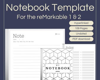 Hyperlinked Notebook Template for reMarkable 1 & 2 | Digital Notebook PDF | Interactive Planner