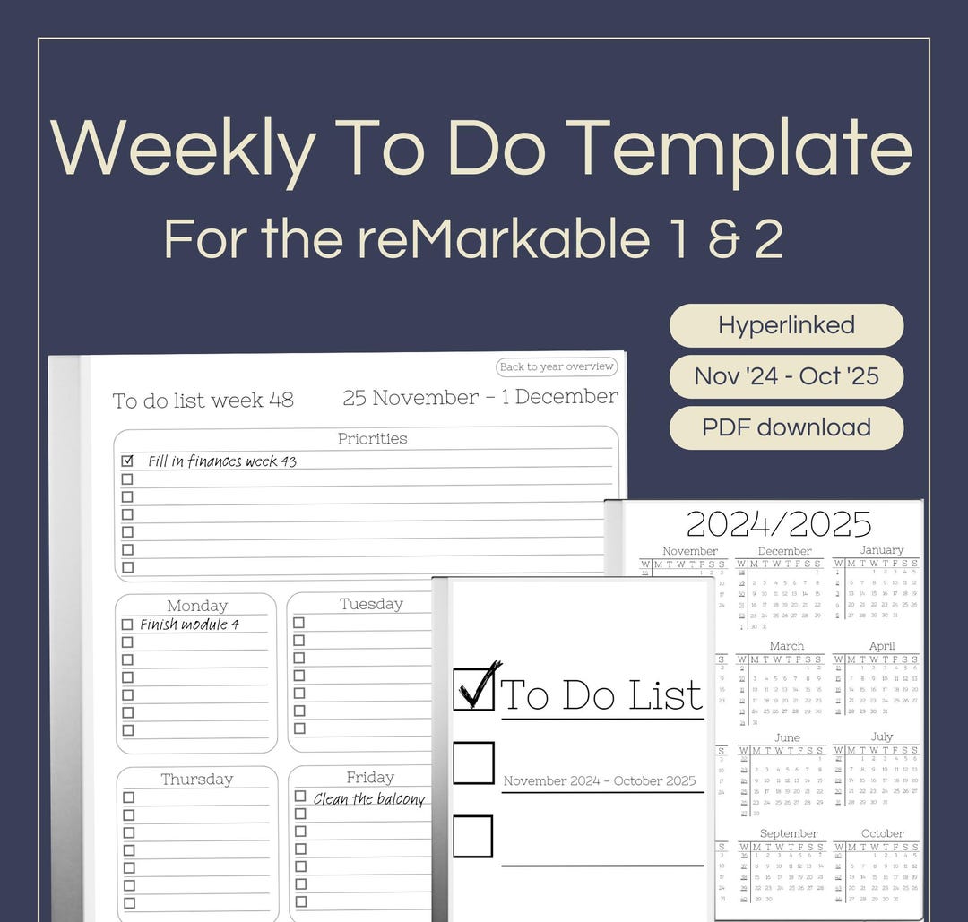 Hyperlinked Weekly to Do Template for Remarkable 2, Nov 2024- Oct 2025 ...