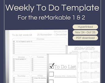 To Do Template for reMarkable 2: Hyperlinked Weekly Planner (PDF)
