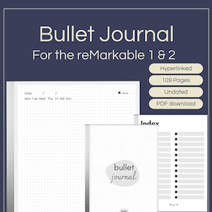 Hyperlinked Bullet Journal for reMarkable 2 | Interactive Dot Grid Planner | 109 Pages | Undated | Self Care Planner | Therapy Journal