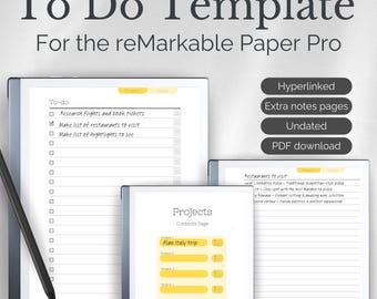 Project To Do List Template for reMarkable Paper Pro: Hyperlinked Digital Planner (PDF)