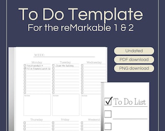 To Do Template with notes for the reMarkable 1 & 2 | Undated | Instant PDF and PNG download