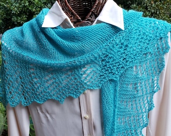 Turquoise Silk/Wool Lace-Edged Shawl(ette)