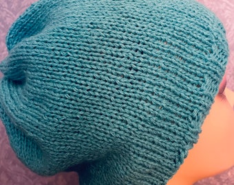 Handknit Slouch Cap in Turquoise Cashmere