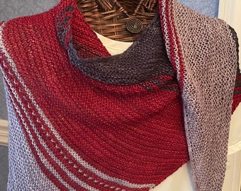 Charcoal Crimson Pewter Color Block Scarf/Shawlette