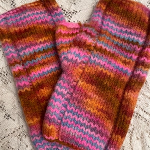 Taffy Candy Colors Targhee Wool Hand knit Fingerless Gloves