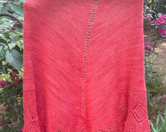 Hand-knitted Shawl with Wide Lace-Edging in Silk/Merino