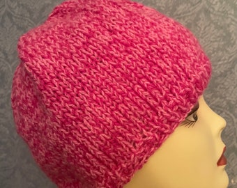 Handknit Slightly Slouch Cap in Vivid Pink Tweed Cashmere