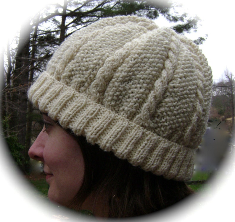 CABLED KNIT CAP Pattern in pdf by Karen Walker image 1