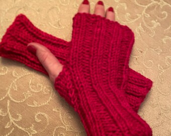 Red Tonals SW Merino Wool Hand knit Fingerless Gloves