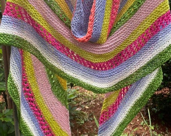 Multicolored Textured Hand-knit Merino/Silk Scarf