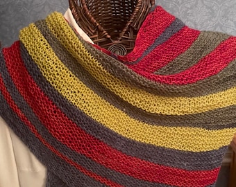 Multicolored Hand-knit Merino/Silk Long Scarf