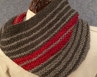 Hand-knit Neck Gaiter in Merino/Silk/Cashmere Slate, Charcoal Red