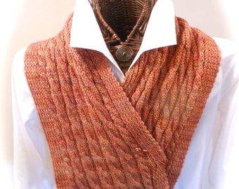 Hand-Knit Burnt Orange Tweed Cowl/Hood/Scarf