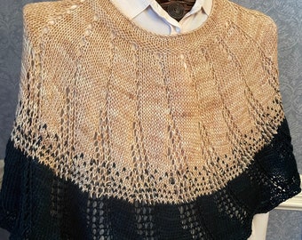 Petite Swing Poncho - Handknit in Merino Wool Honey and Midnight