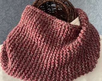 Pure Cashmere Simple Neckwarmer/Cowl in Red/Taupe Tweed