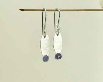 Tiny Sterling Drum with Tanzanite Earrings - E2462