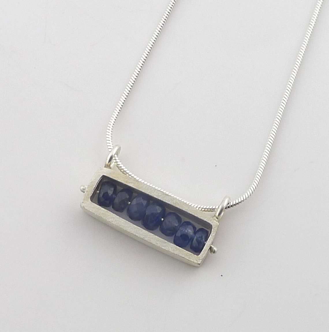 Horizontal Rectangular Sterling Necklace with Sapphire N0172 - Etsy ...