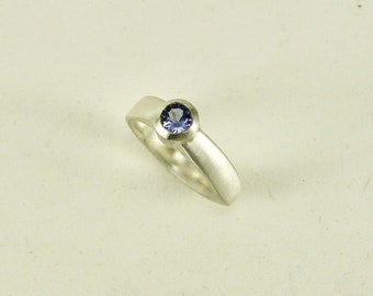 Contemporary Brushed Sterling and Tanzanite Ring - R0222