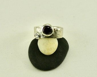 Sterling, Garnet & CZ Duo Ring