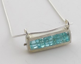 Horizontal Rectangular Sterling Necklace with Apatite - N0172