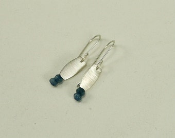 Tint Silver Drum with Blue Jade Earrings - E2462