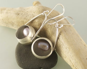 Boucles d’oreilles Orb en argent sterling avec perle rose - E2041