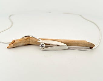 Horizontal Willow Necklace with CZ - N1862