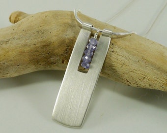 Long Sleek sterling and Tanzanite Necklace - N1320