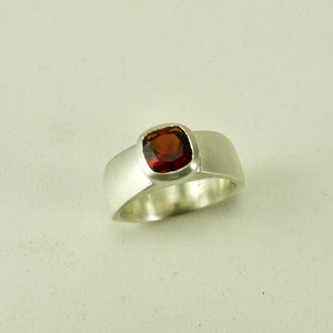 Wide Band Sterling Ring with Cushion Cut Garnet R0221 image 3