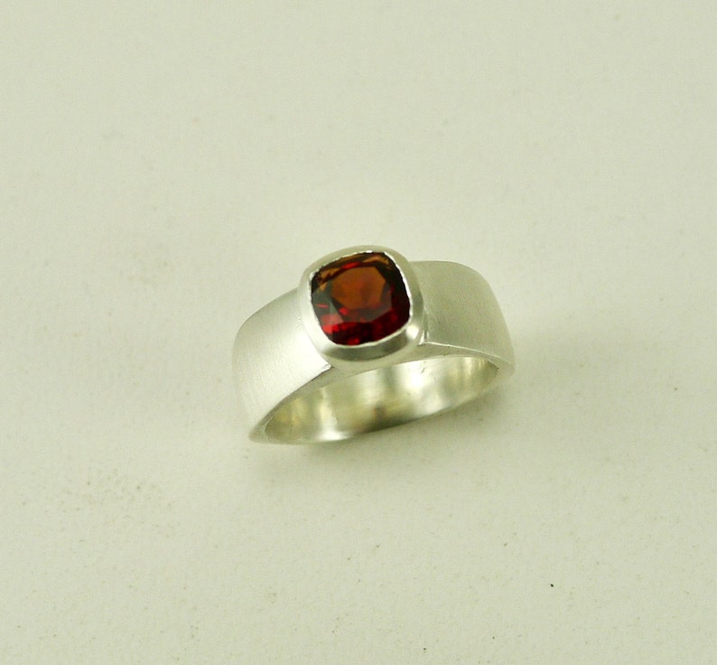 Wide Band Sterling Ring with Cushion Cut Garnet R0221 image 3