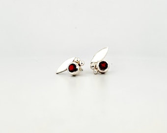 Sterling Silver and Garnet Botanical Stud Earrings - E3381