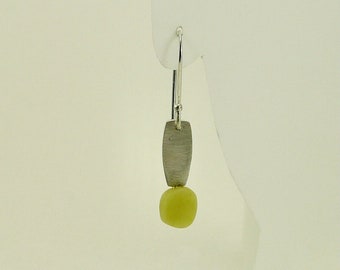 Tiny Silver Drum Earrings with Yellow Jade - E2462