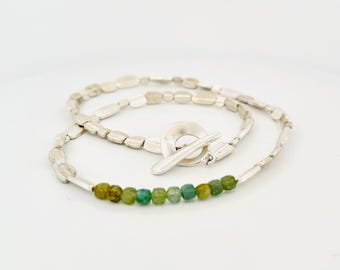 Sterling Primitive Bead and Apatite Necklace - N1850