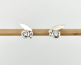 Sterling Silver and CZ Botanical Stud Earrings - E3381