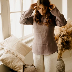 Soft Linen Handmade Tee - Women&#39;s Boho Chic Top - Long Sleeve