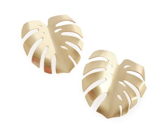 Large Monstera Deliciosa Philodendron Stud Earrings