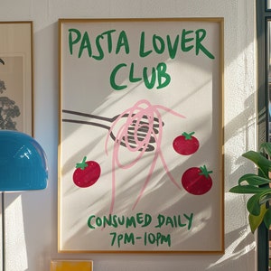 Impresión de cocina dibujada a mano - Cartel amante de la pasta - Impresión del club de pasta - Impresión de espagueti - Dibujo gastronómico - Ilustración de pasta -ARTE DE PARED IMPRIMIBLE