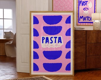 Pasta Club Poster, Hand Drawn Kitchen Print, Pasta Lover Print, Spaghetti Print, Foodie Drawing, Pasta Illustration, printable wall art