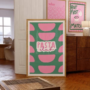 Pasta Club Poster, Hand Drawn Kitchen Print, Pasta Lover Print, Spaghetti Print, Foodie Drawing, Pasta Illustration, printable wall art