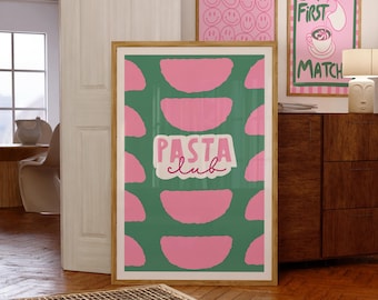Pasta Club Poster, Hand Drawn Kitchen Print, Pasta Lover Print, Spaghetti Print, Foodie Drawing, Pasta Illustration, printable wall art