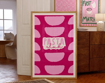 Pasta Club Poster, Hand Drawn Kitchen Print, Pasta Lover Print, Spaghetti Print, Foodie Drawing, Pasta Illustration, printable wall art