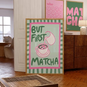 Hand Drawn Kitchen Print - But first Matcha Poster - Matcha Club Print - Coffee Print - Matcha Illustration - PRINTABLE WALL ART drawing